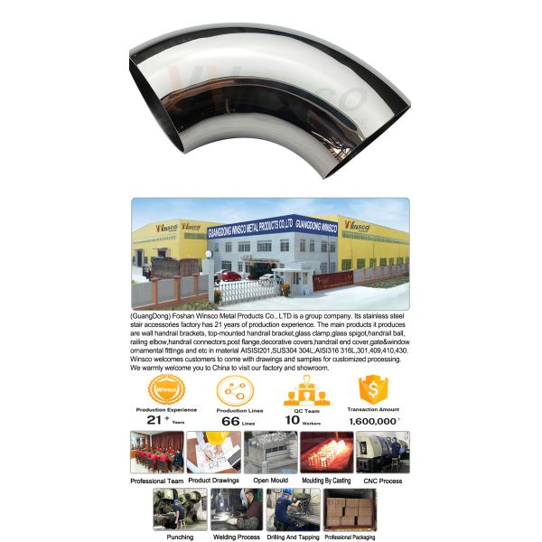 AISI 201 304 316 Mirror Satin 76.2mm 3 Inch OD Stainless Steel Handrail Elbow 1.2mm-2.0mm Thick