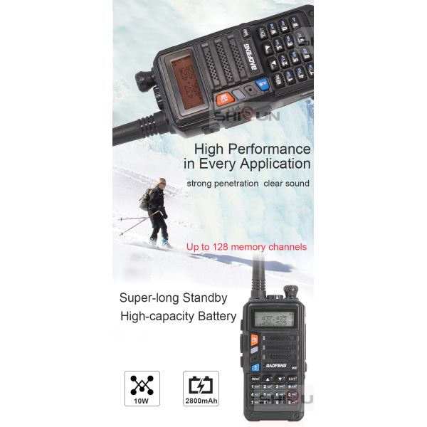 8W Output Power Baofeng UV-5R Plus Tri-Power Ham Radio Transceiver with USB-C Charging