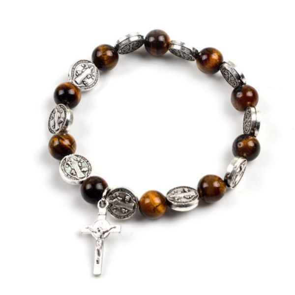 Vintage Cross Charm Christian Rosary Bracelet