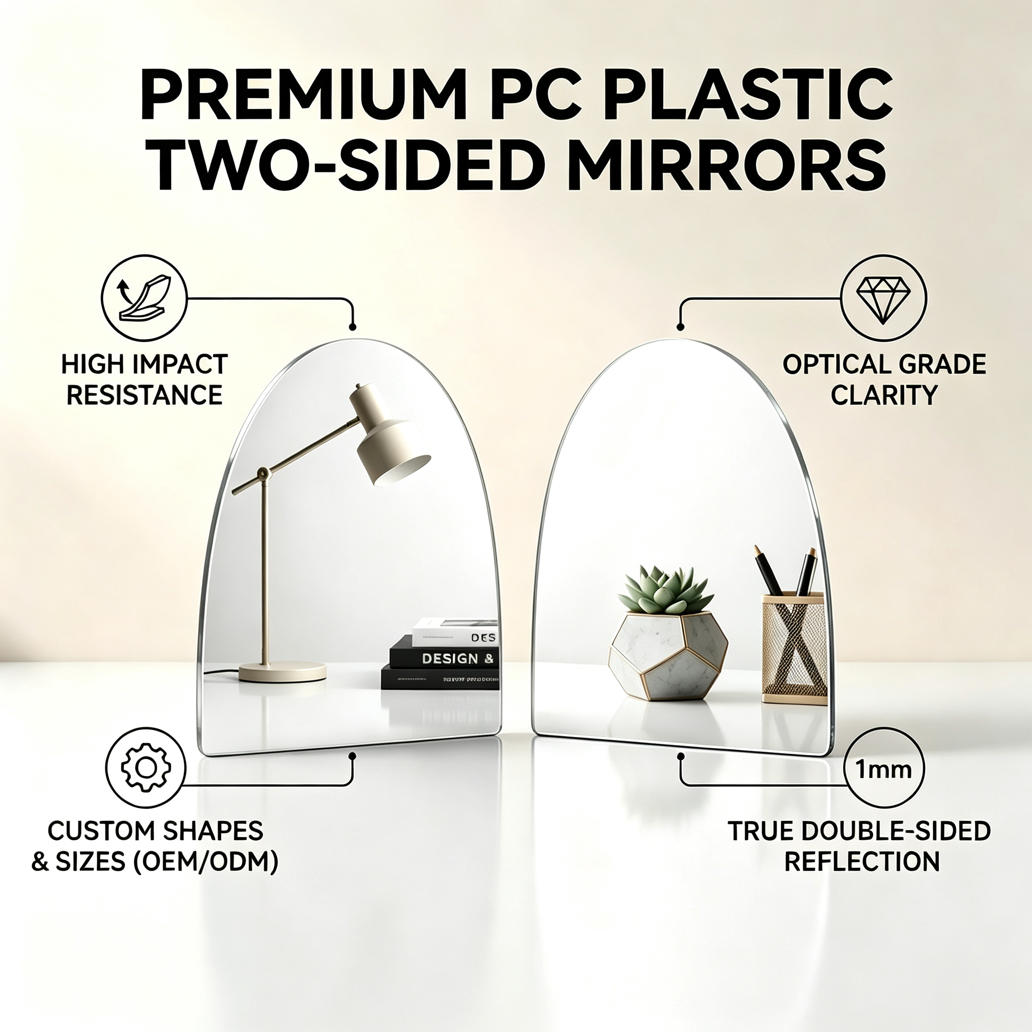 Wholesale Polycarbonate Double Sided Mirror Sheet Shatterproof DIY Decor Mirror Custom Size