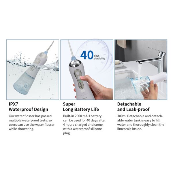 Oral Irrigator 300ML Rechargeable Travel Irrigation Cleaner IPX7 Waterproof Portable water flosser