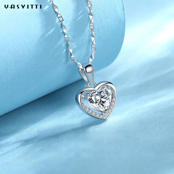 collar de la circona cúbica de la novia de los 0.69ft 0.7oz Sterling Silver Heart Pendant Necklace