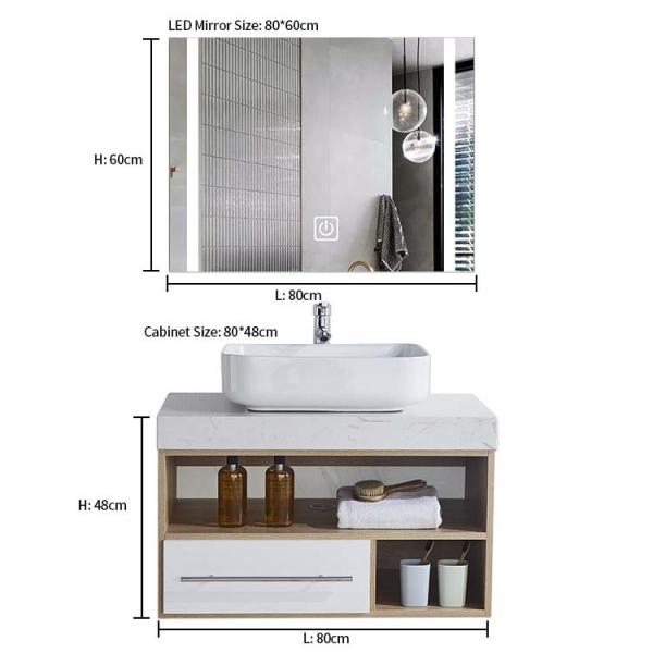 White Led Lighting Basin Cabinet Set Wall Mounted Solid wood