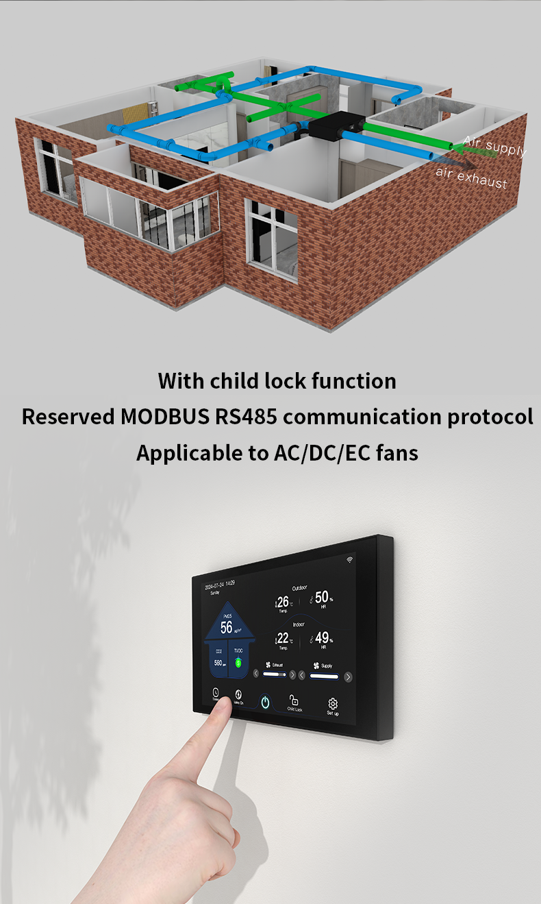 6.9 Inch CO₂ PM2.5 VOC Based Ventilation Control Energy Recovery Ventilation ERV Controller