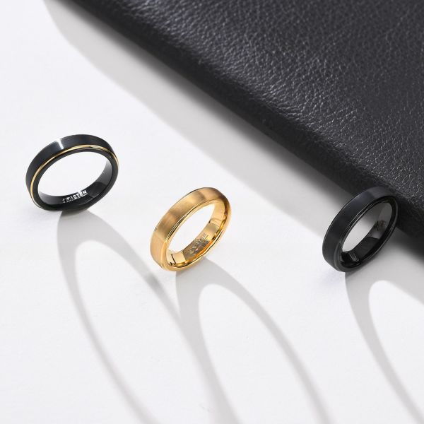 5 mm d'argent/or/noir Carbure de tungstène de base anneau brossé à l'avant-bras Hommes Femmes Fiançailles Promesse alliance