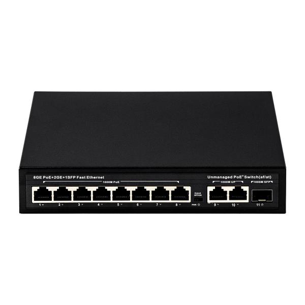 120W Unmanaged POE Switch 8 PoE 10/100/1000Mbps + 2 LAN 10/100/1000Mbps + 1SFP 100/1000M