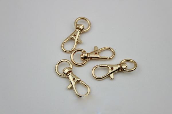 Factory custom zinc alloy light gold metal fish mouth trigger round eye bolt snap hook 10 mm