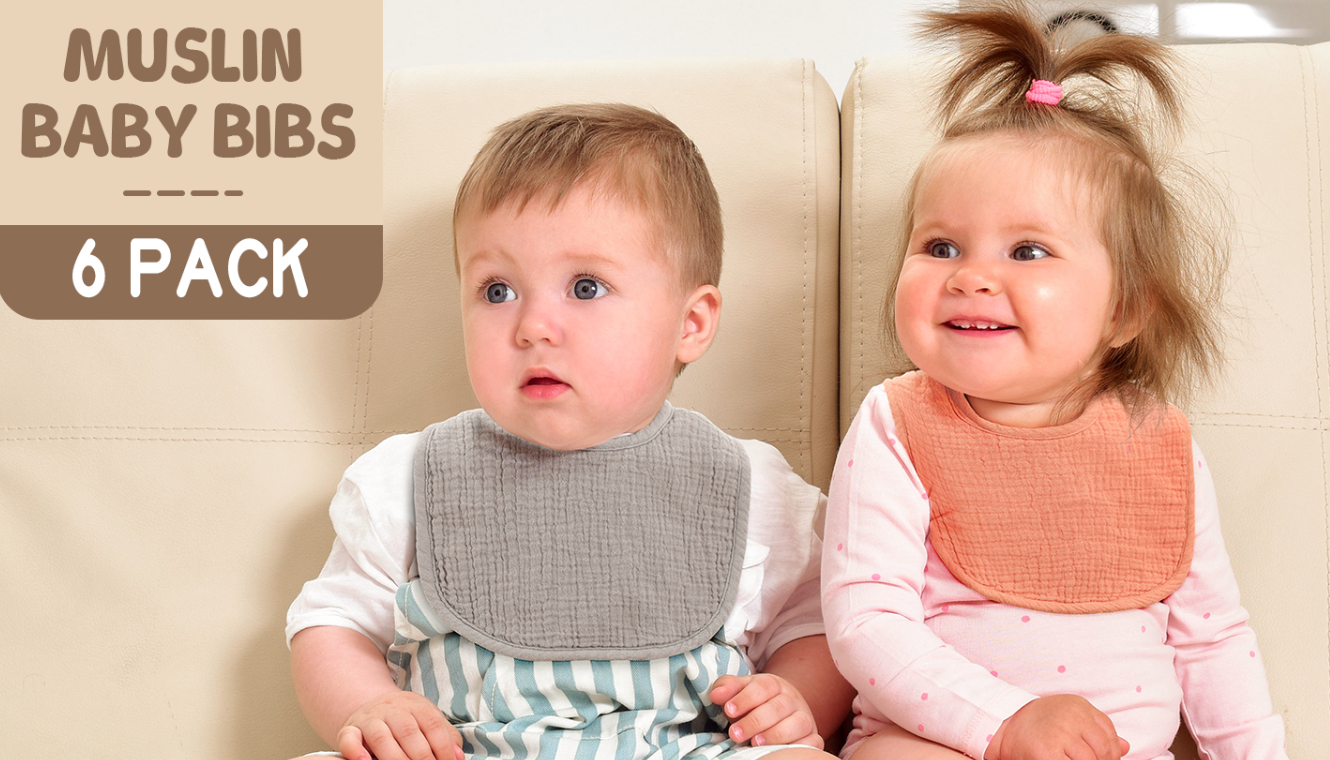 6-Pack Muslin Baby Bibs with Soft Plush Dots for Unisex Boys Girls