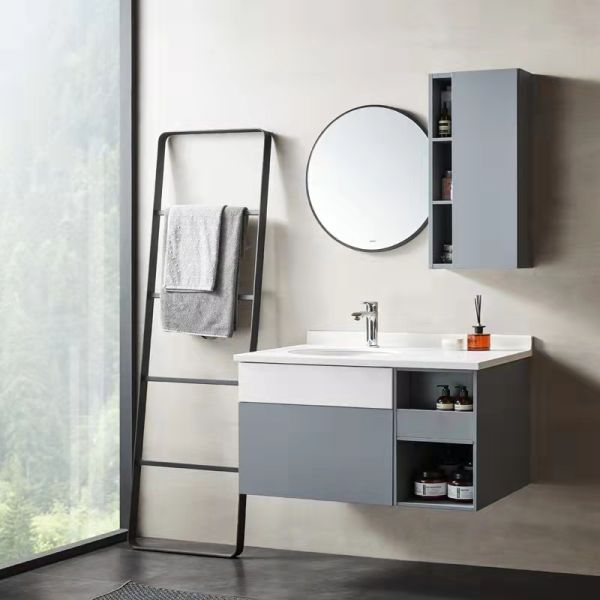 Hotel Flutuante Mural Montado de Madeira de Carvalho Sólido Banheiro Vanidade Com Espelho Lavatório