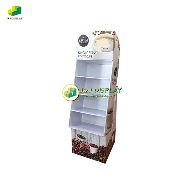 High Impact Coffee Floor Display Stands Retail Knock Down Shelves Foldable