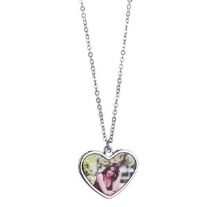 Custom Heart Photo Necklace Sublimation Silver Heart Pendant Necklace
