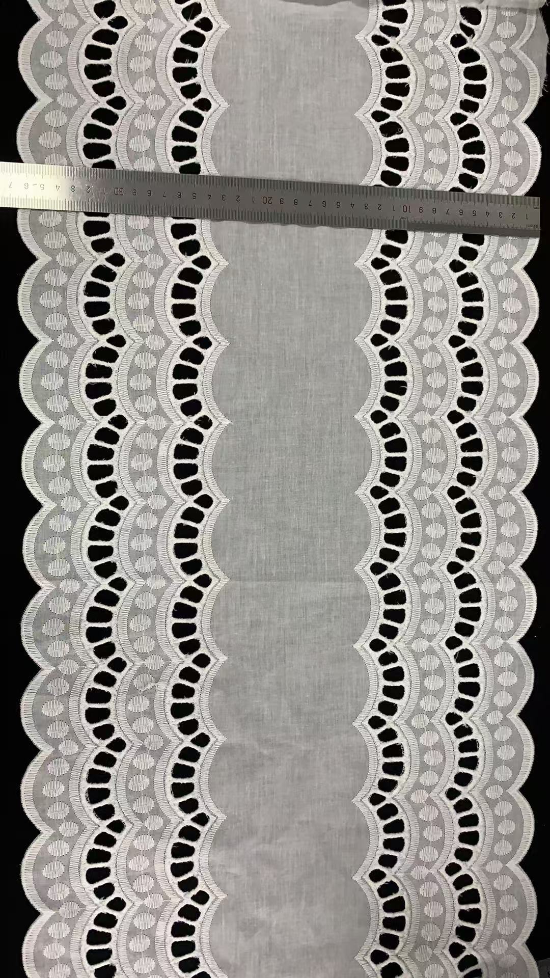 34cm Eyelet Cotton Embroidered Lace Trim  Bilateral Wave Edge Wide White Hollow Woven Flower Wedding Dress Trim for Clothing
