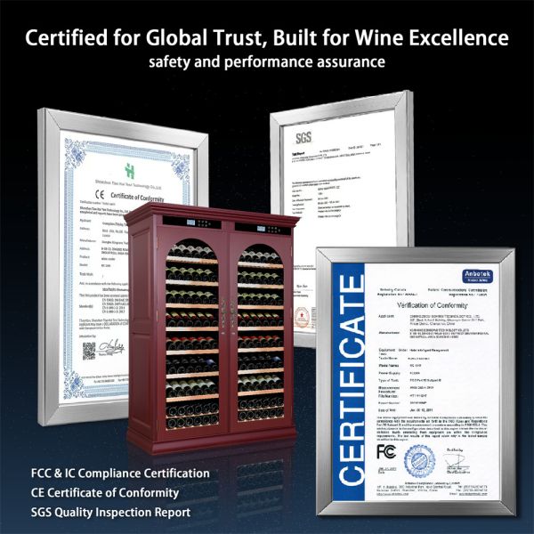 Burgundy Solid Wood Dual Zone Kitchen Wine Cooler with Smart Digital Control Panel