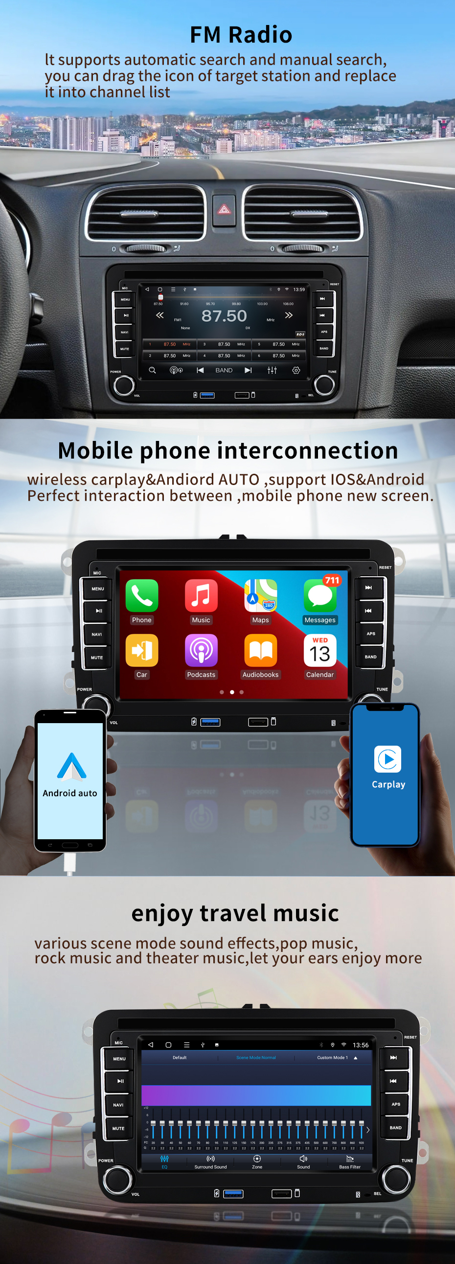 OEM GPS автопилот Навигация Android Автомобильное радио 7 дюймов Авто беспроводное Carplay