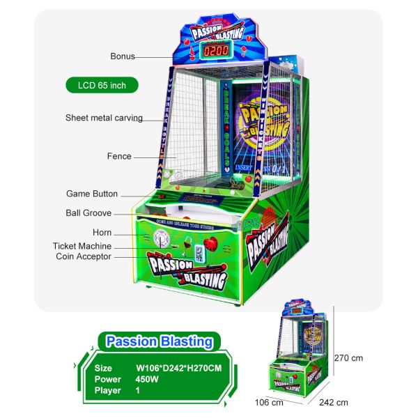 Kids Ball  Game Machine Video Toss Ball Challenge Hit Target Machine Ticket Redemption Machine