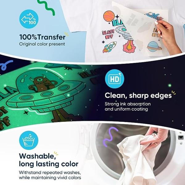 Película de transferência de calor luminosa noctilucente de luz verde Película DTF PET brilhante no escuro para camisetas Impressão especial de logotipo