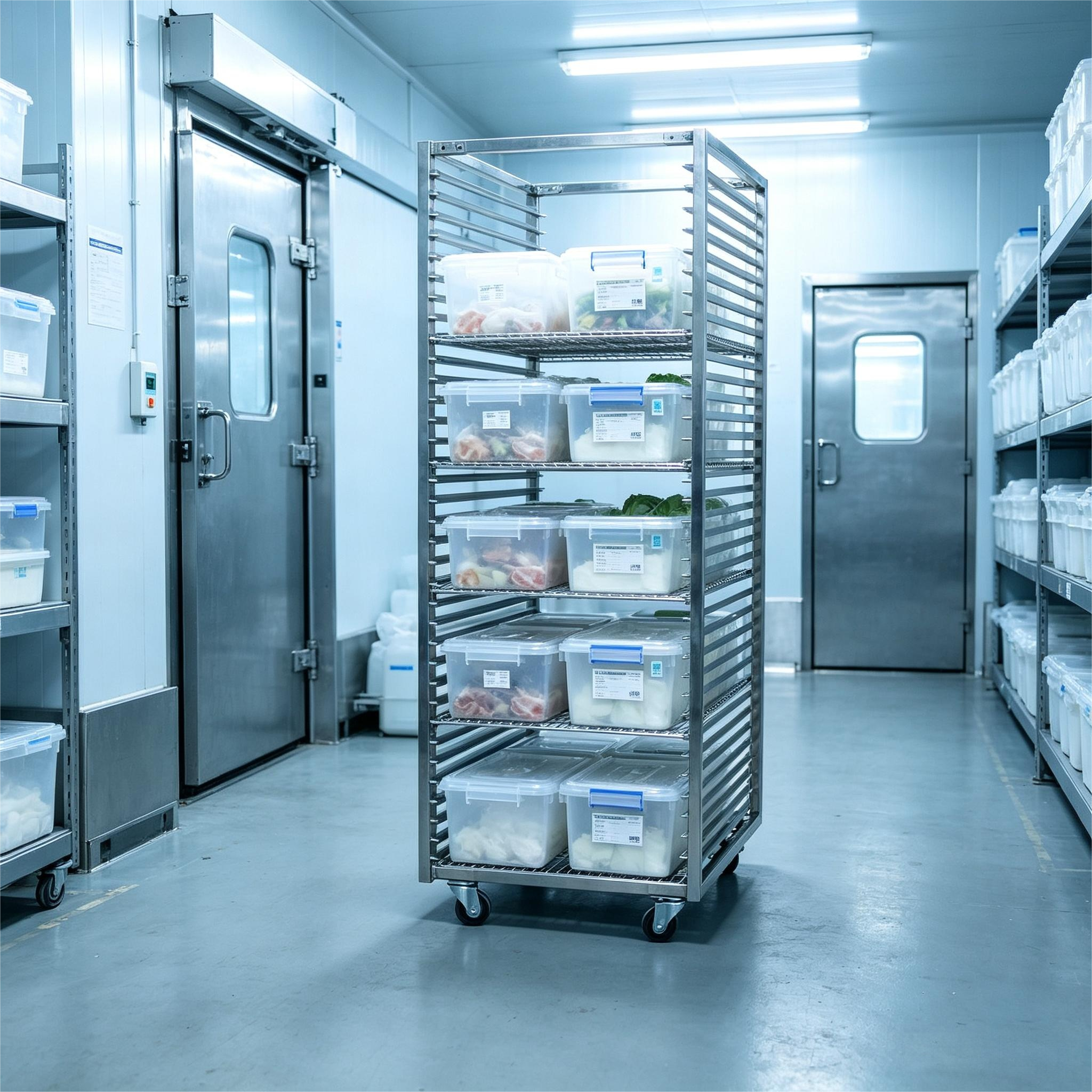 Stackable Stainless Steel Rack Trolley with 15 Tiers and Anti-Collision Bumper for Bakery and Warehouse