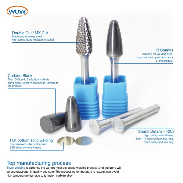 6*8mm Rotary Burs Sets Plastic Box Tube Package Genuine Solid Tree Shape Carbide Burr for Metal Aluminum