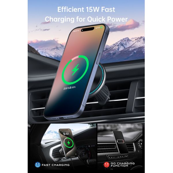 Elegante y duradero soporte de teléfono de automóvil magnético de metal cargador inalámbrico con luz para Iphone