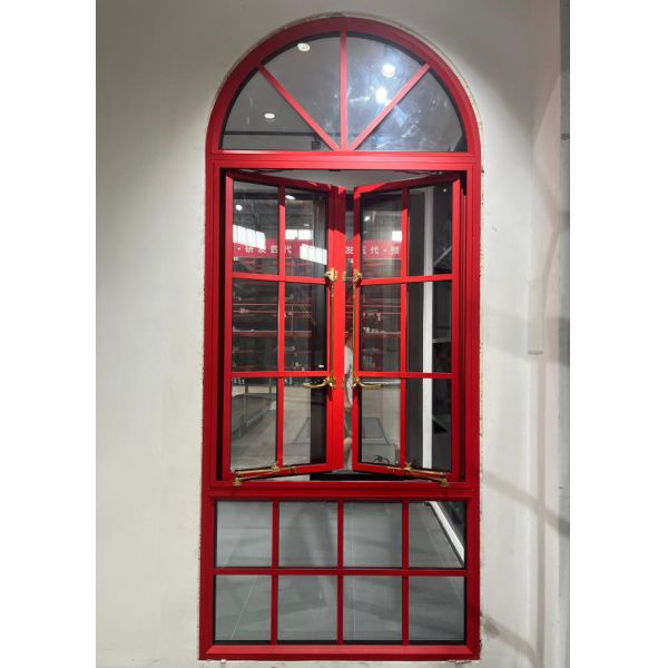 European Style French Design Arch Top Casement Window Retro Luxury Tempered Glass With Aluminum Framed For Church Windows
