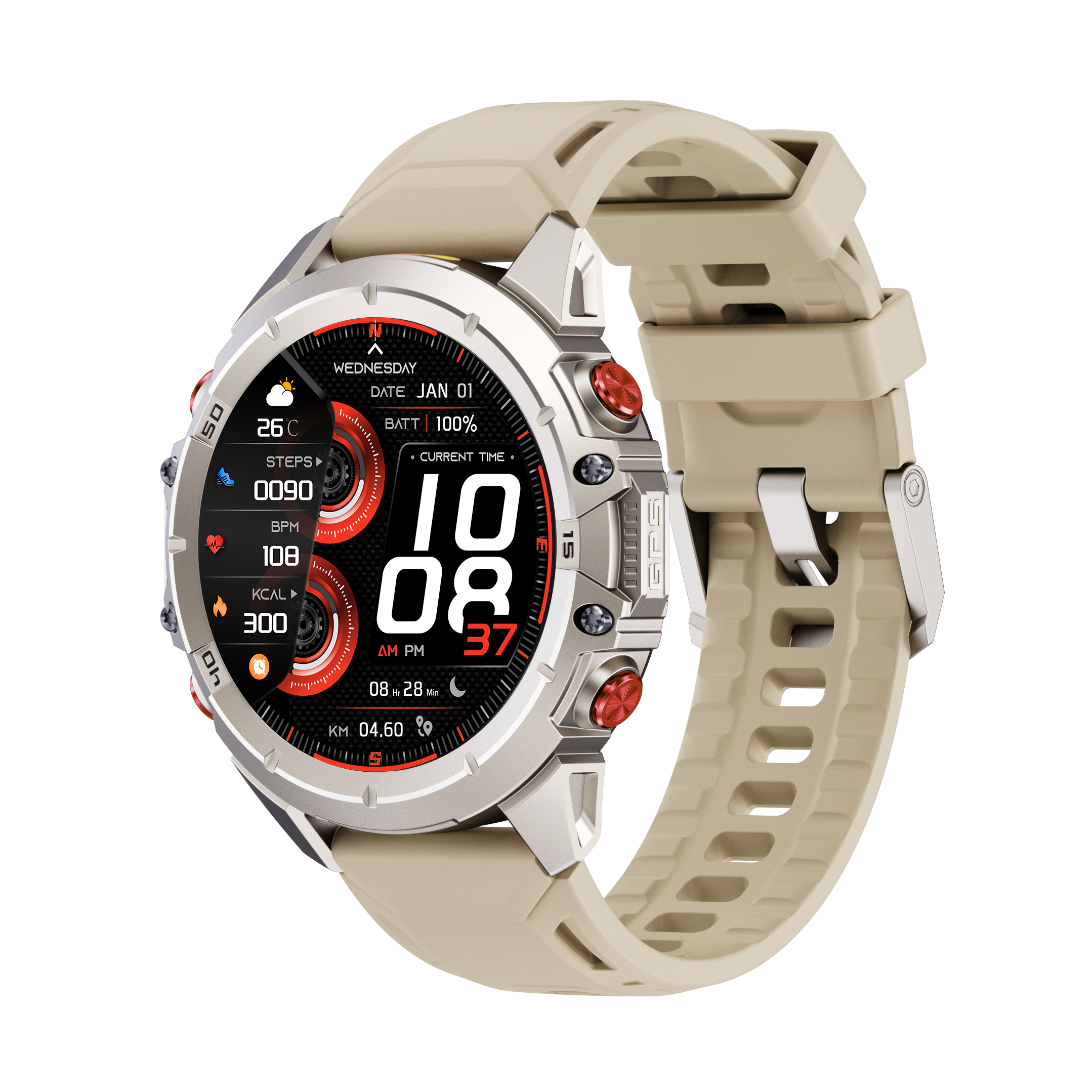 KW352 Outdoor GPS Smartwatch With Dual-Color Flashlight Bluetooth Intercom