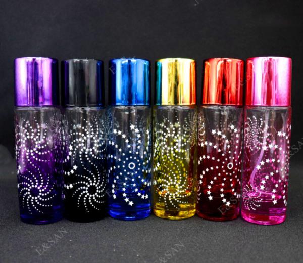 perfume spray bottle  screw glass bottles black blue red pink green cap plastic and metal