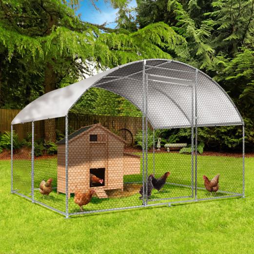 Large Chicken Coop Walk-In Metal Poultry Cage House Rabbit Habitat Cage Spire Chicken Cage With Waterproof Cover White