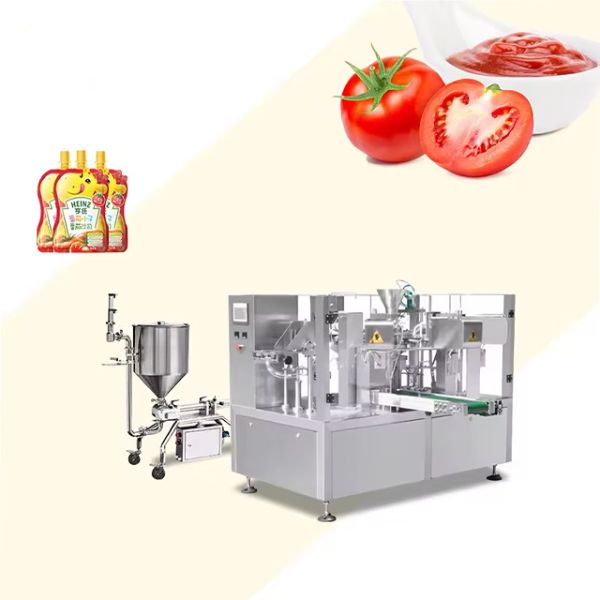 Automatic Stand-Up Pouch Packaging Machine with 70 Bags/Min Speed, Stainless Steel Construction & GMP Compliant Design