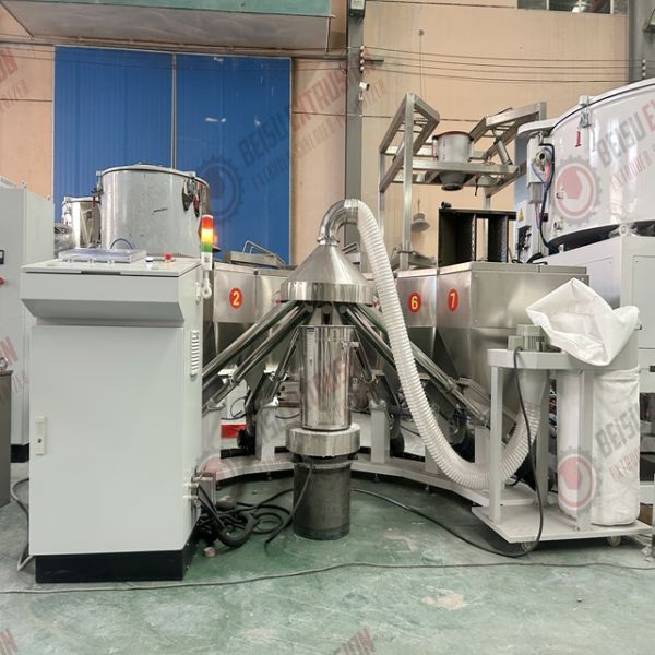 Automatic Batching Weighing Machine with 1-50Kg Ingredient Range 5-20G Weighing Accuracy and 1.5Kw Motor Power for SPC/WPC/PVC Extrusion