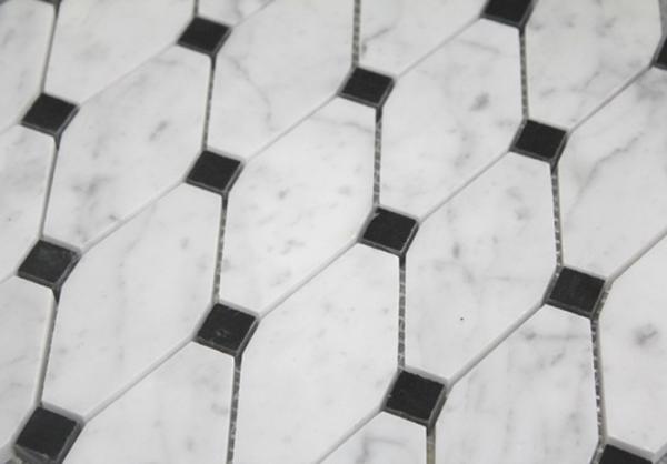 White And Grey Slate Stone Mosaic Tile Diamond Carrera Venato Marble Black Dots Polished