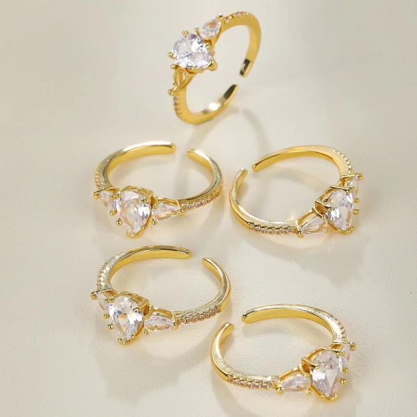 Jiexing Trendy Finger Rings Wholesale 14K Gold Plated Adjustable Shinny Zircon Micro Set Drop Shape Opening Ring