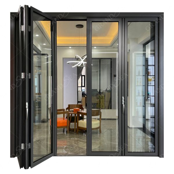 10 Year Warranty Wholesale Exterior Patio Grey Black Folding Aluminum Frame Glass 2+2 Open Bi Fold Door in China