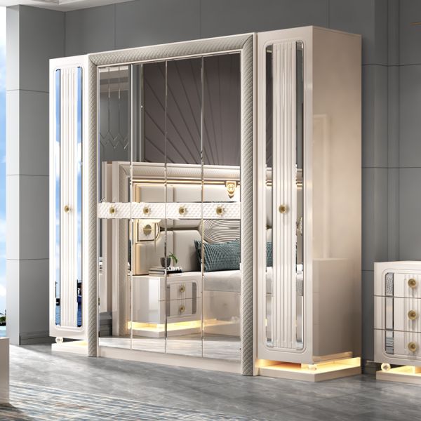 Moderne cadre en bois de luxe lit double king size ensemble villa maison chambre principale reine cuir en bois Mdf ensemble de chambre à coucher