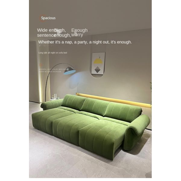 Multifunctional Folding Sofa Bed Dark Green Velvet Fabric Adjustable Extendable Sectional Corner Electric Villa Rectangle