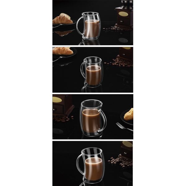 Сейф чашки двойной стены эспрессо стеклянный, который нужно касаться с дизайном ручки уникальным