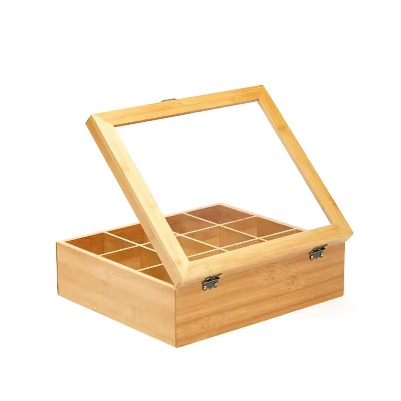 Dust Proof Acrylic Lid Bamboo Tea Bag Storage Box With Drawer Shelf for Kitchen Counter