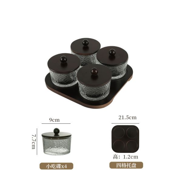 Container Set 4 Jars Glass Snack Container with Wooden Plate and Lid US