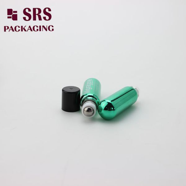 Perfume Sample Metallic Green Roll On Bottle 4ml With Black Cap Steel Roller Ball