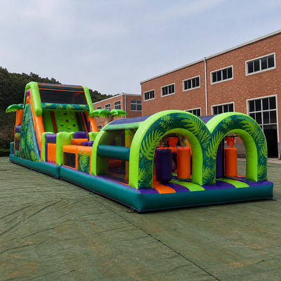 Commercial Neon Jungle Custom Inflatable Obstacle Course with Tunnels Climbing Wall Slide and Safety Mesh