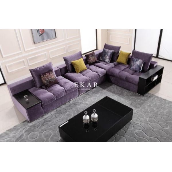 European Modern Elegant Extra Large Velvet Black Sectional Sofa Furniture