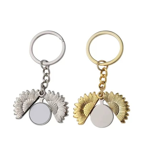 Custom Blank Metal Keychain Openable Sublimation Sunflower Locket Key Chain Valentine's Day Gift