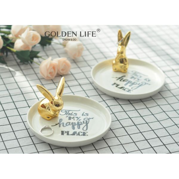 Rabbit Ring Dish Holder Jewelry Ceramic Jewelry Dish For Earrings Necklace