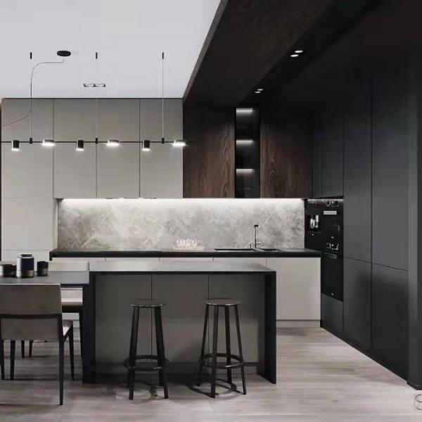 Contemporary Wood Veneer Luxury Kitchen Cabinets / Upper End Kitchen Cabinets 16-22mm Carcase Thickness