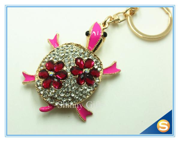 Promotional Custom Tortoise Rhinestone Metal Key Chain Trinket Women bag Charm Pendant