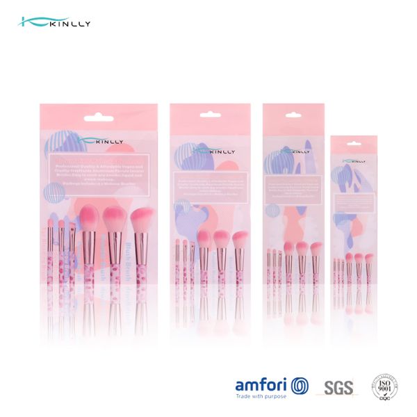 Sistema de cepillo cosmético del viaje plástico de nylon rosado del pelo 6pcs con la virola de aluminio