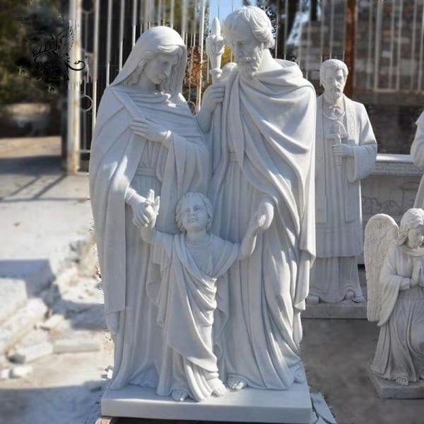 Marble Holy Family Statues Religious Life Size Jesus Stone Hand Carving Church Decor