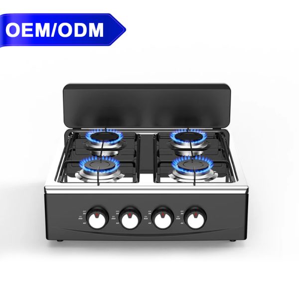 Portable Four Burner Gas Stove Wholesale Camping Stainless Steel Cook Stove Wind Deflector Customized