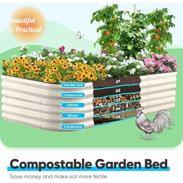 8*3.5*1.5Ft Ivory White Oval Galvanized Raised Garden Beds Outdoor Custom Logo