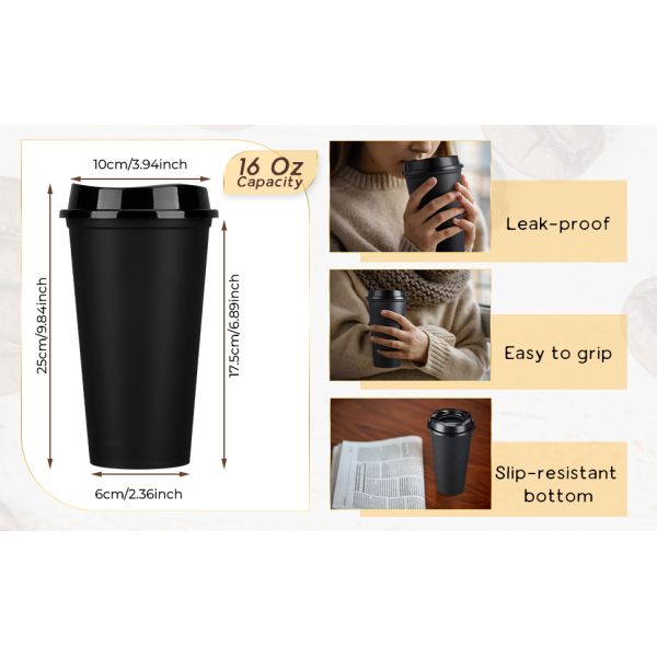 16oz BPA Free Personalized Reusable Plastic Coffee Cups With Lids