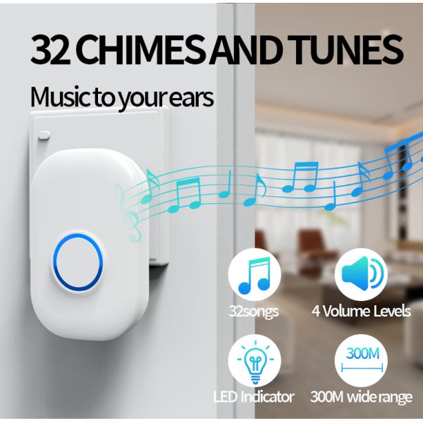 1000ft Wireless Visual Smart Doorbell Chime Kit For Home Automation
